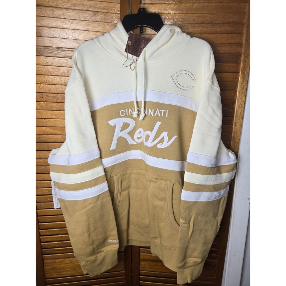 Cincinnati Reds Mitchell & Ness Head Coach Hoodie White/Tan 2XL New